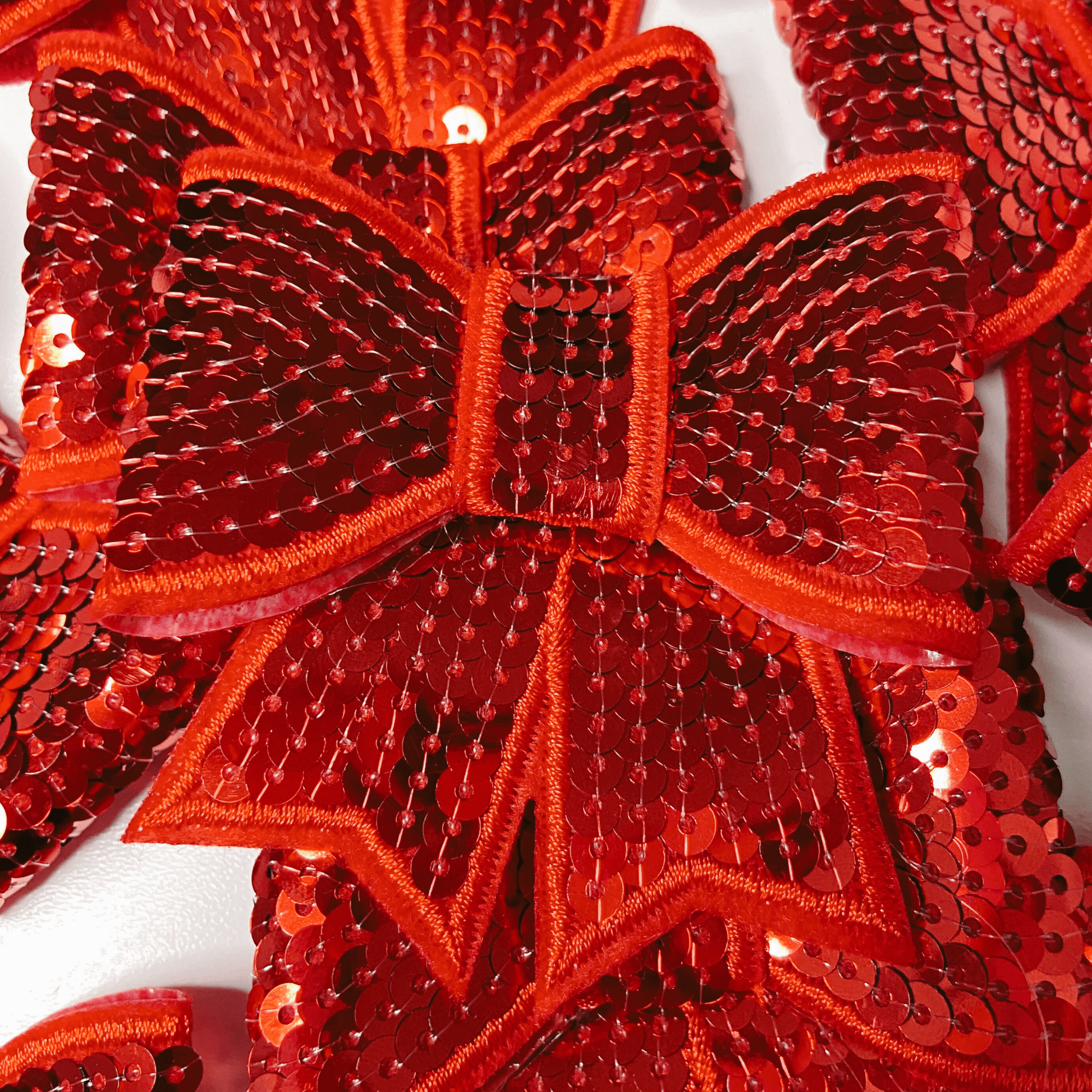 3" SEQUIN 3D Bow In RED - SEQUIN Hat Patch: Embroidered Patch - Bria Blair Creative