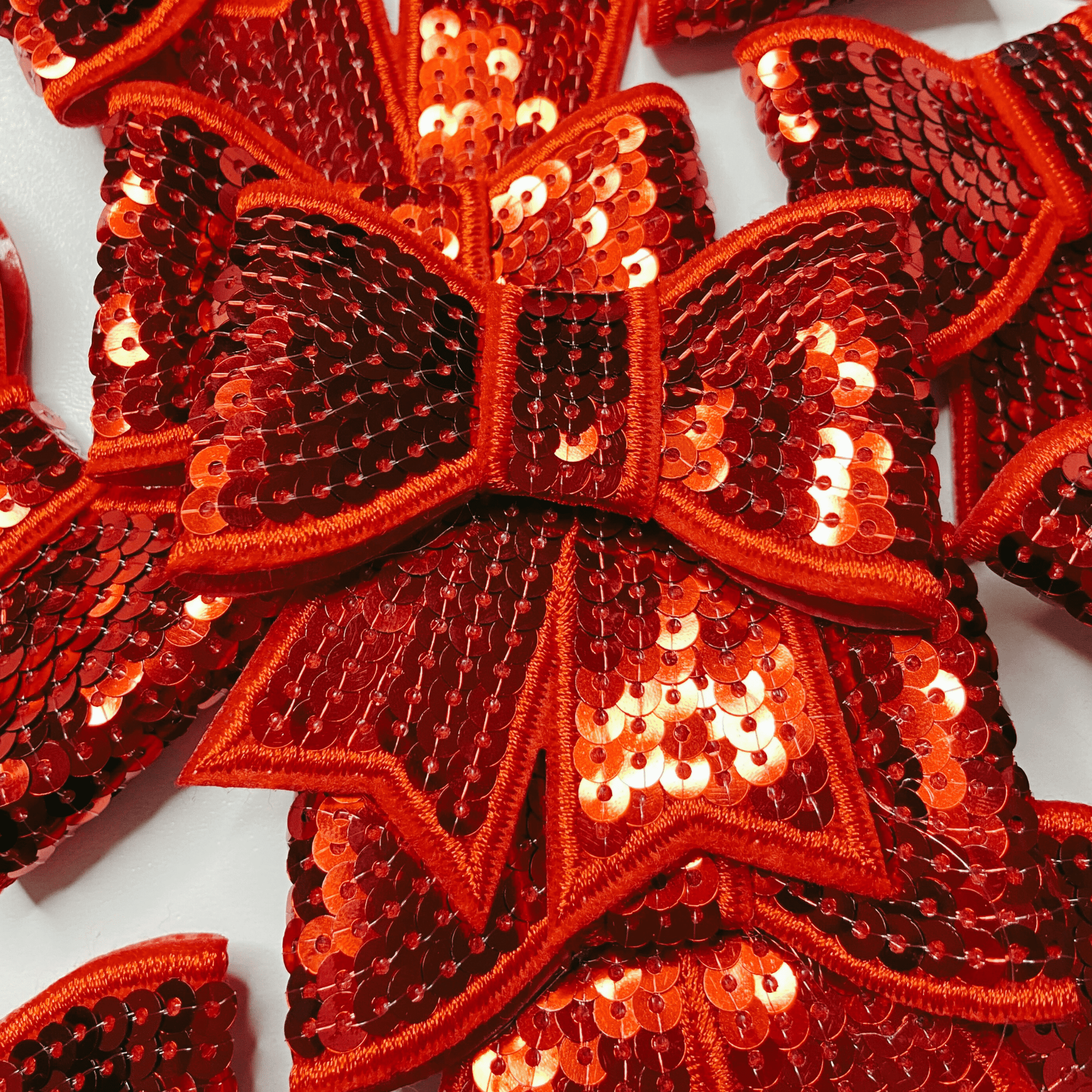 3" SEQUIN 3D Bow In RED - SEQUIN Hat Patch: Embroidered Patch - Bria Blair Creative