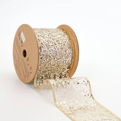 3" Sequin Wired Ribbon | White Gold - Bria Blair Creative