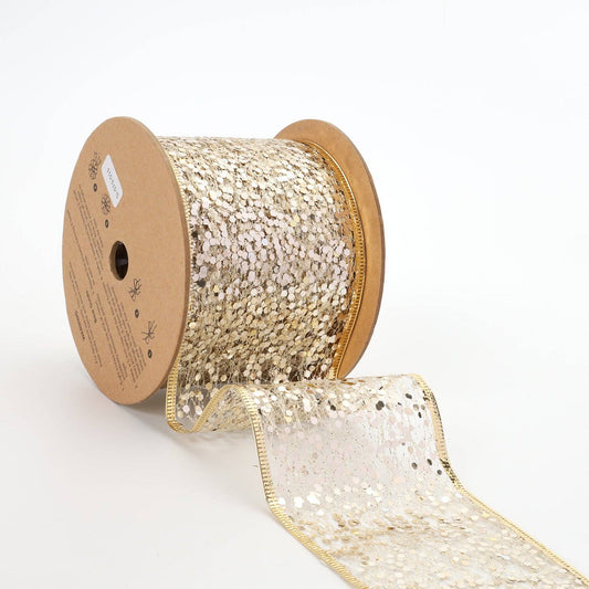 3" Sequin Wired Ribbon | White Gold - Bria Blair Creative