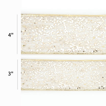 3" Sequin Wired Ribbon | White Gold - Bria Blair Creative