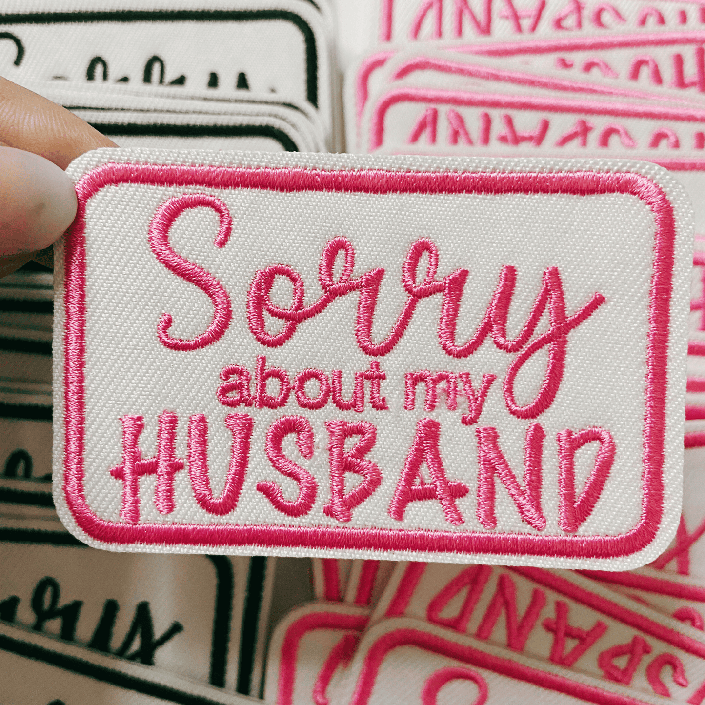 3" Sorry about My HUSBAND in Black or Pink - Embroidered Hat Patch: BLACK - Bria Blair Creative