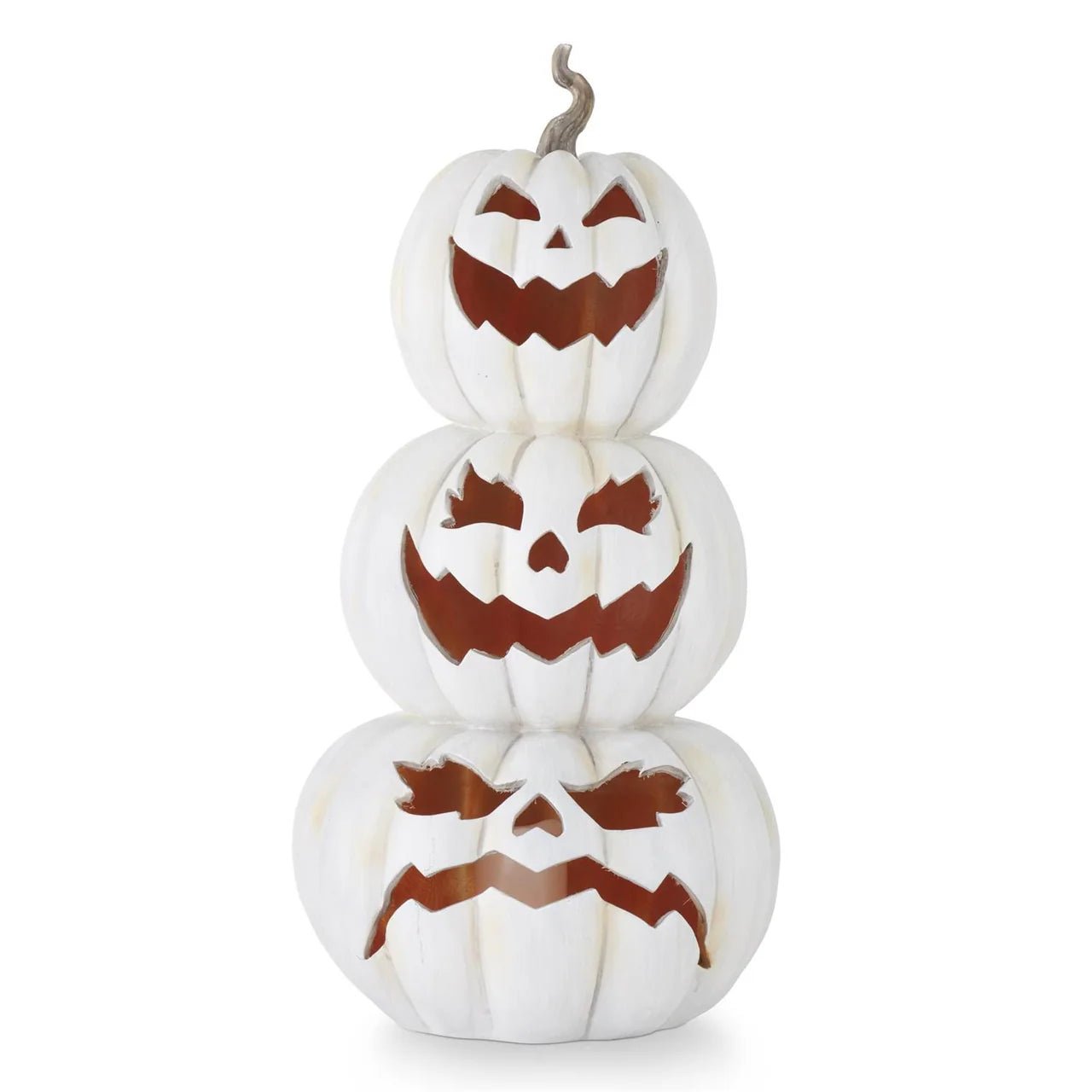 30 Inch Gray Resin LED Flicker Flame 3 Stack Jack O Lanterns w/Timer - Bria Blair Creative