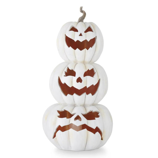 30 Inch Gray Resin LED Flicker Flame 3 Stack Jack O Lanterns w/Timer - Bria Blair Creative