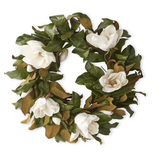 30 INCH WHITE MAGNOLIA WREATH W/FOLIAGE - Bria Blair Creative