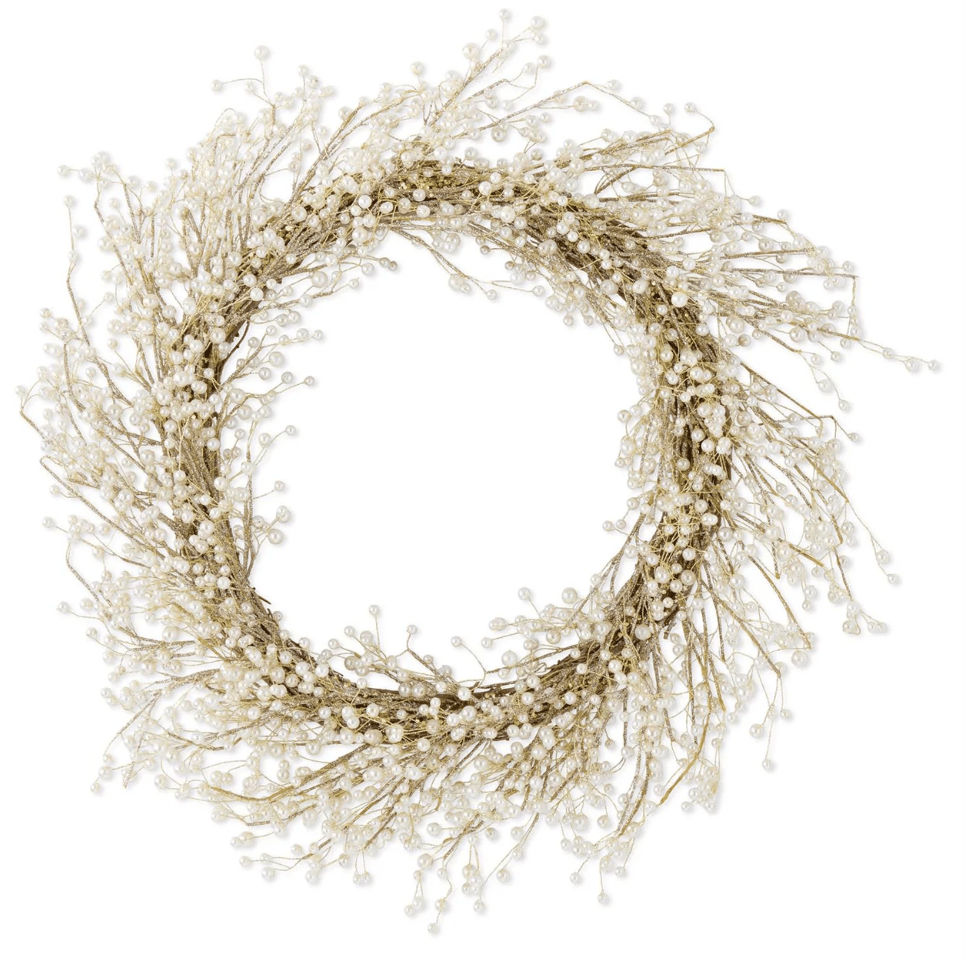 30 Inch White Pearl & Gold Glitter Wreath - Bria Blair Creative