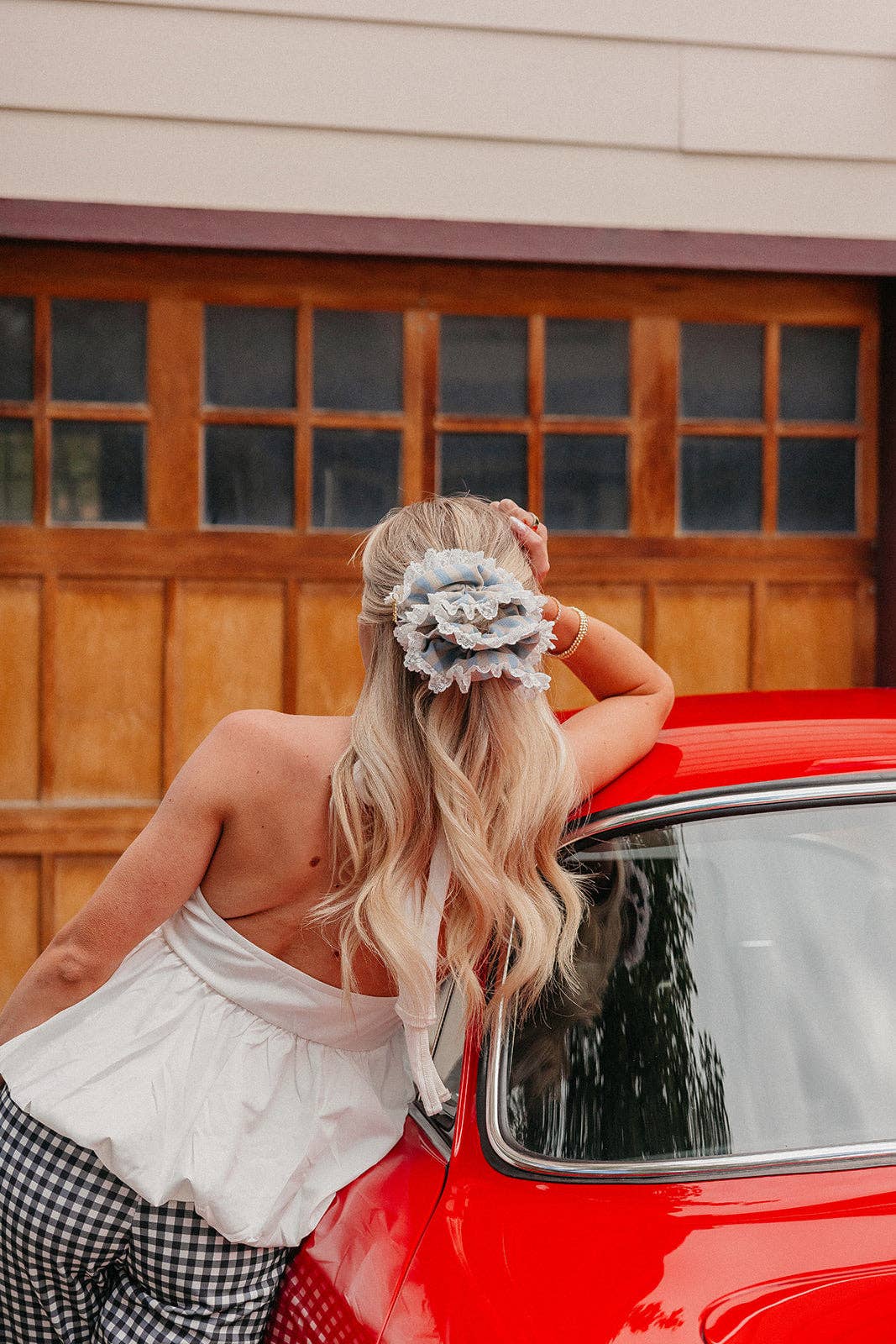 BABY BLUE DENIM LACE CORSET SCRUNCHIE