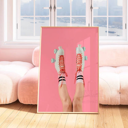 Retro Roller Skate Shoes Wall Art Pastel Pink Prints: 16"x20"