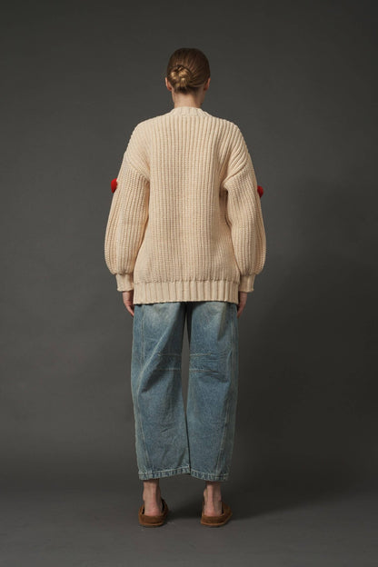 3D HEART CHUNKY CARDIGAN: BEIGE / L - Bria Blair Creative