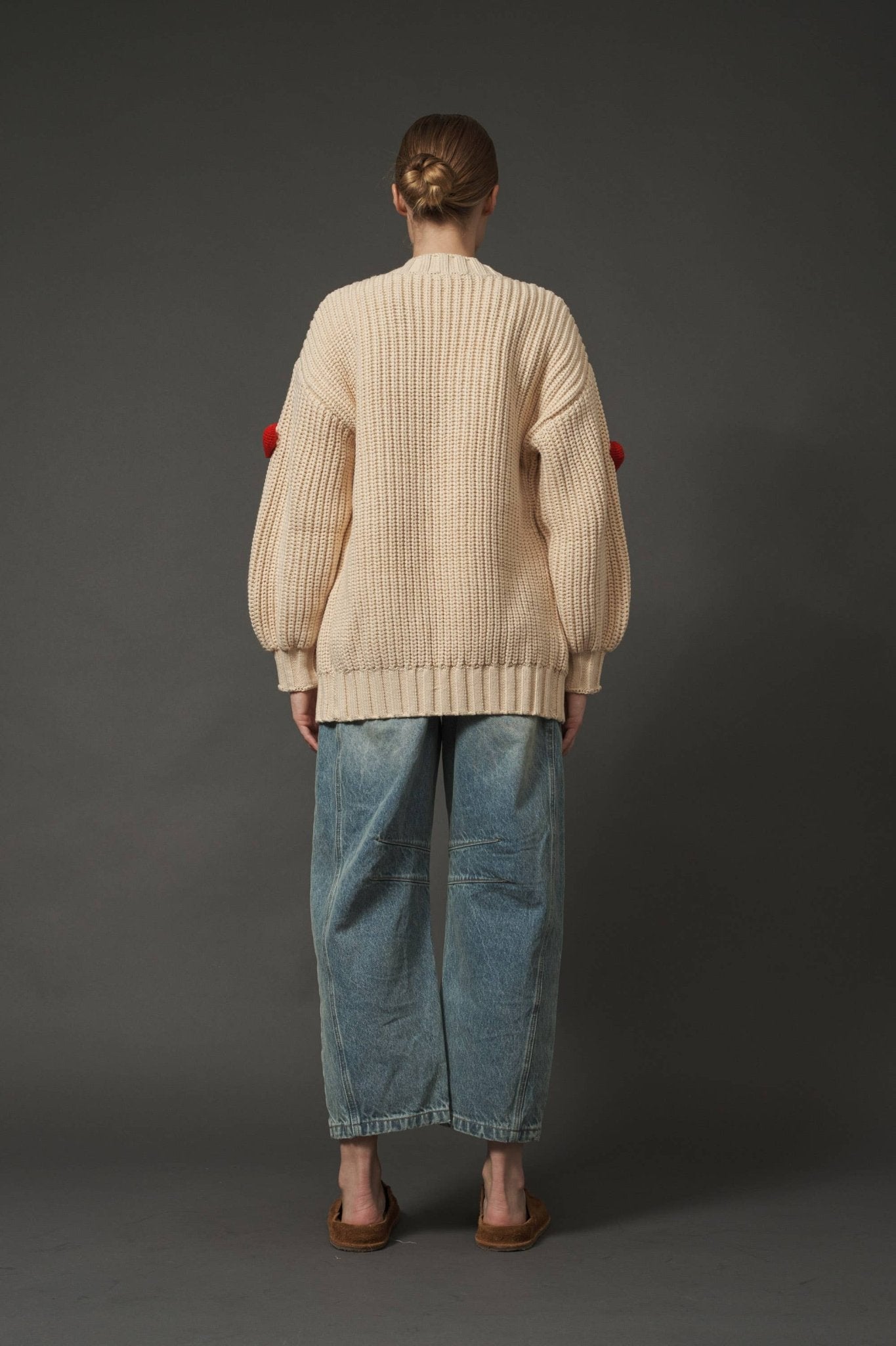 3D HEART CHUNKY CARDIGAN: BEIGE / M - Bria Blair Creative