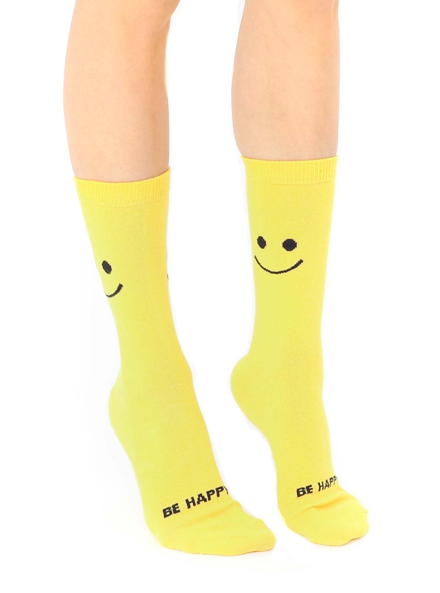 3D Packaged Crew Socks - Happy Face - "Be Happy" - Yellow - Bria Blair Creative