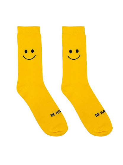 3D Packaged Crew Socks - Happy Face - "Be Happy" - Yellow - Bria Blair Creative