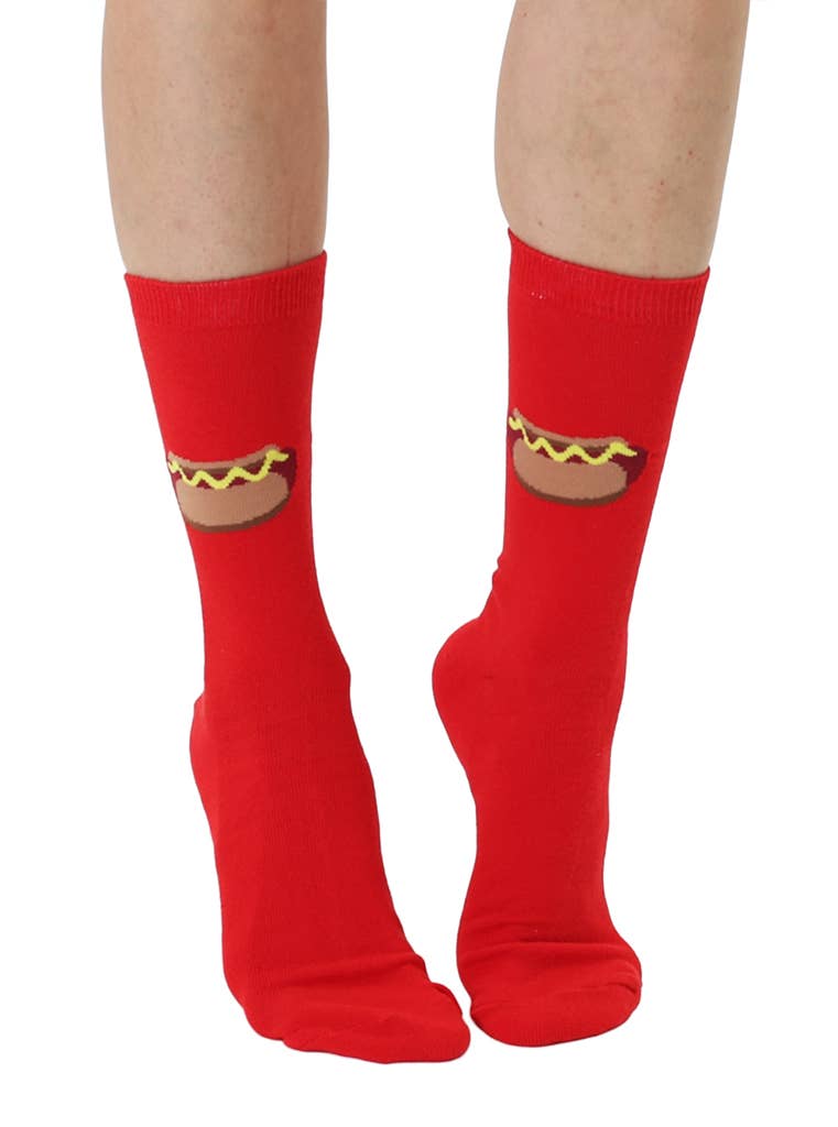 3D Packaged Crew Socks - Hot Dog w/ Mustard - Red - Bria Blair Creative