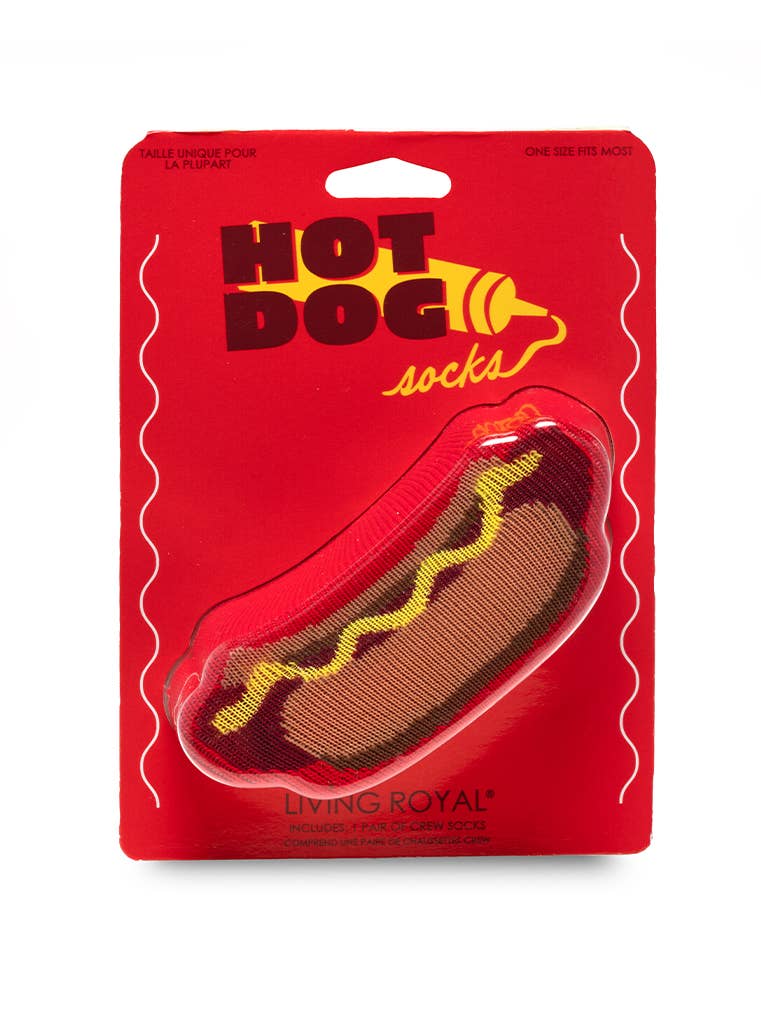 3D Packaged Crew Socks - Hot Dog w/ Mustard - Red - Bria Blair Creative