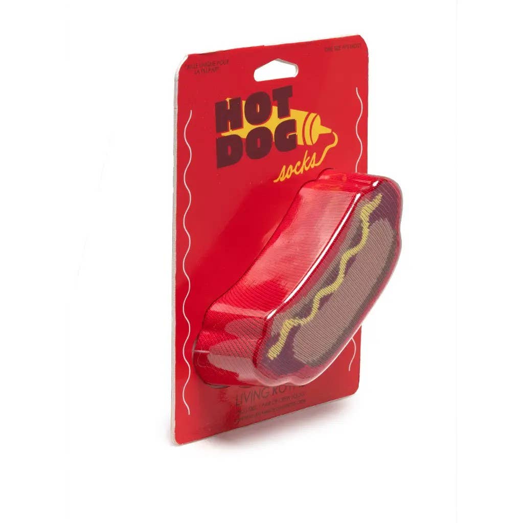 3D Packaged Crew Socks - Hot Dog w/ Mustard - Red - Bria Blair Creative