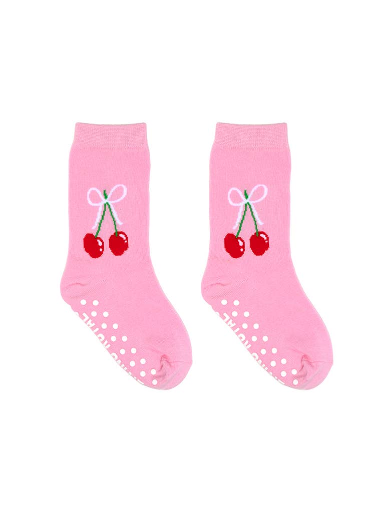 3D Packaged Crew Socks - Kids - Cherries Tied w/ Bow - Pink - Bria Blair Creative