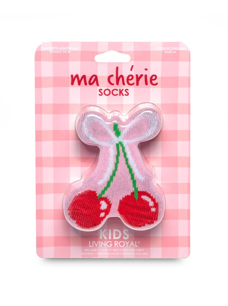 3D Packaged Crew Socks - Kids - Cherries Tied w/ Bow - Pink - Bria Blair Creative