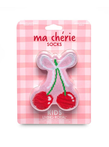 3D Packaged Crew Socks - Kids - Cherries Tied w/ Bow - Pink - Bria Blair Creative