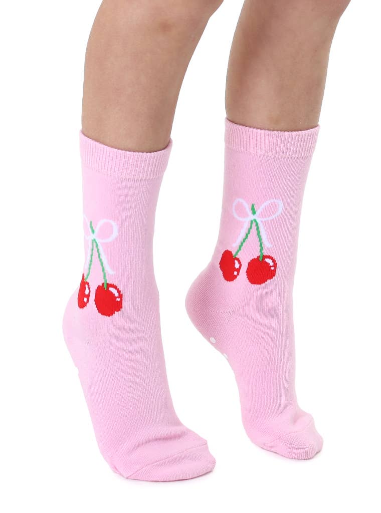 3D Packaged Crew Socks - Kids - Cherries Tied w/ Bow - Pink - Bria Blair Creative