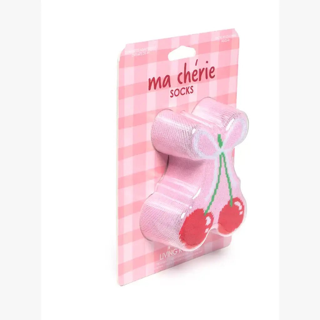 3D Packaged Crew Socks - Kids - Cherries Tied w/ Bow - Pink - Bria Blair Creative