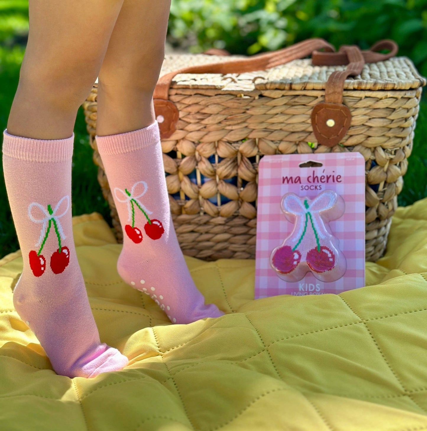 3D Packaged Crew Socks - Kids - Cherries Tied w/ Bow - Pink - Bria Blair Creative
