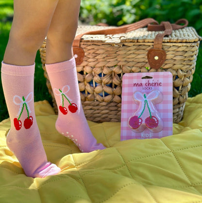 3D Packaged Crew Socks - Kids - Cherries Tied w/ Bow - Pink - Bria Blair Creative