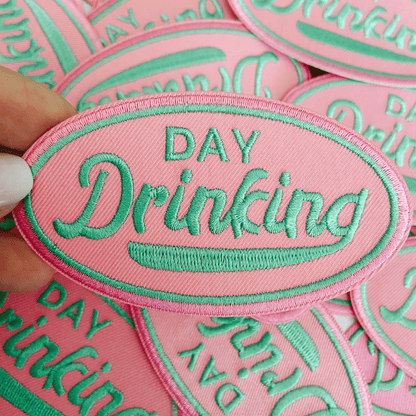 4" Day Drinking in Pink and Teal - Embroidered Hat Patch (Version 2): QTY 1 - Bria Blair Creative