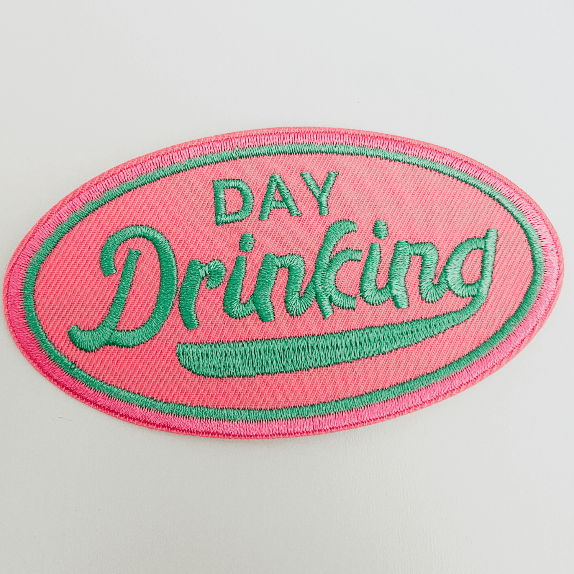 4" Day Drinking in Pink and Teal - Embroidered Hat Patch (Version 2): QTY 1 - Bria Blair Creative