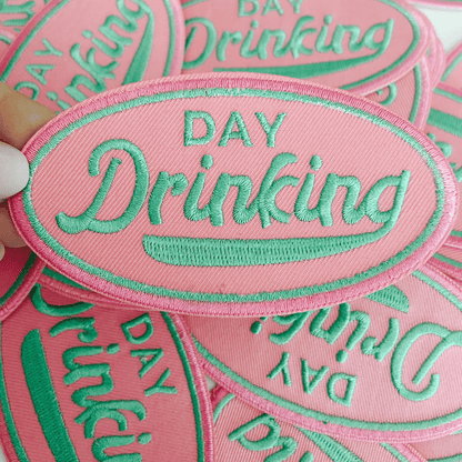4" Day Drinking in Pink and Teal - Embroidered Hat Patch (Version 2): QTY 1 - Bria Blair Creative