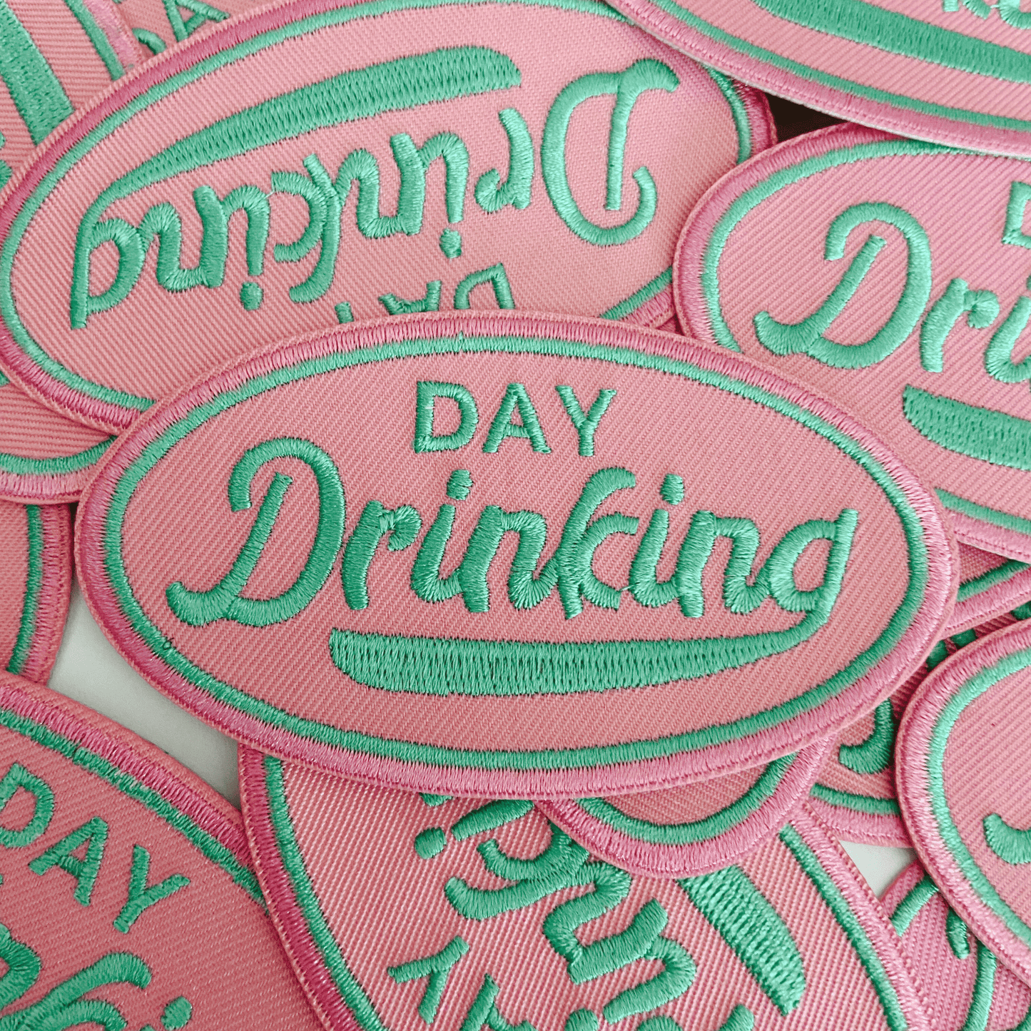 4" Day Drinking in Pink and Teal - Embroidered Hat Patch (Version 2): QTY 1 - Bria Blair Creative