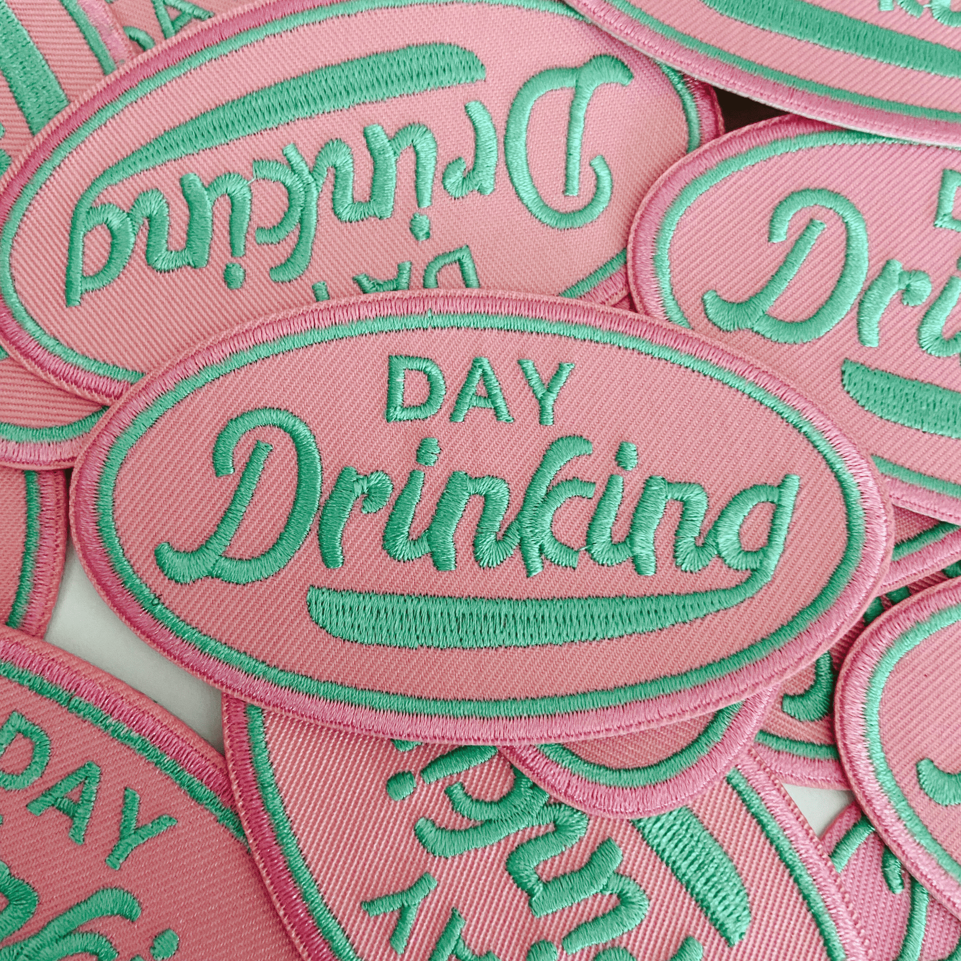 4" Day Drinking in Pink and Teal - Embroidered Hat Patch (Version 2): QTY 1 - Bria Blair Creative