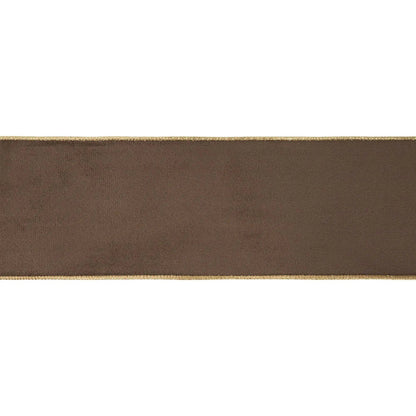 4" Reversible Classic Velvet Wired Ribbon | Brown w/ Gold Shimmer Satin Backing | 10 Yard Roll - Bria Blair Creative