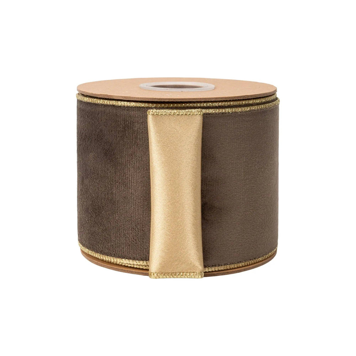 4" Reversible Classic Velvet Wired Ribbon | Brown w/ Gold Shimmer Satin Backing | 10 Yard Roll - Bria Blair Creative