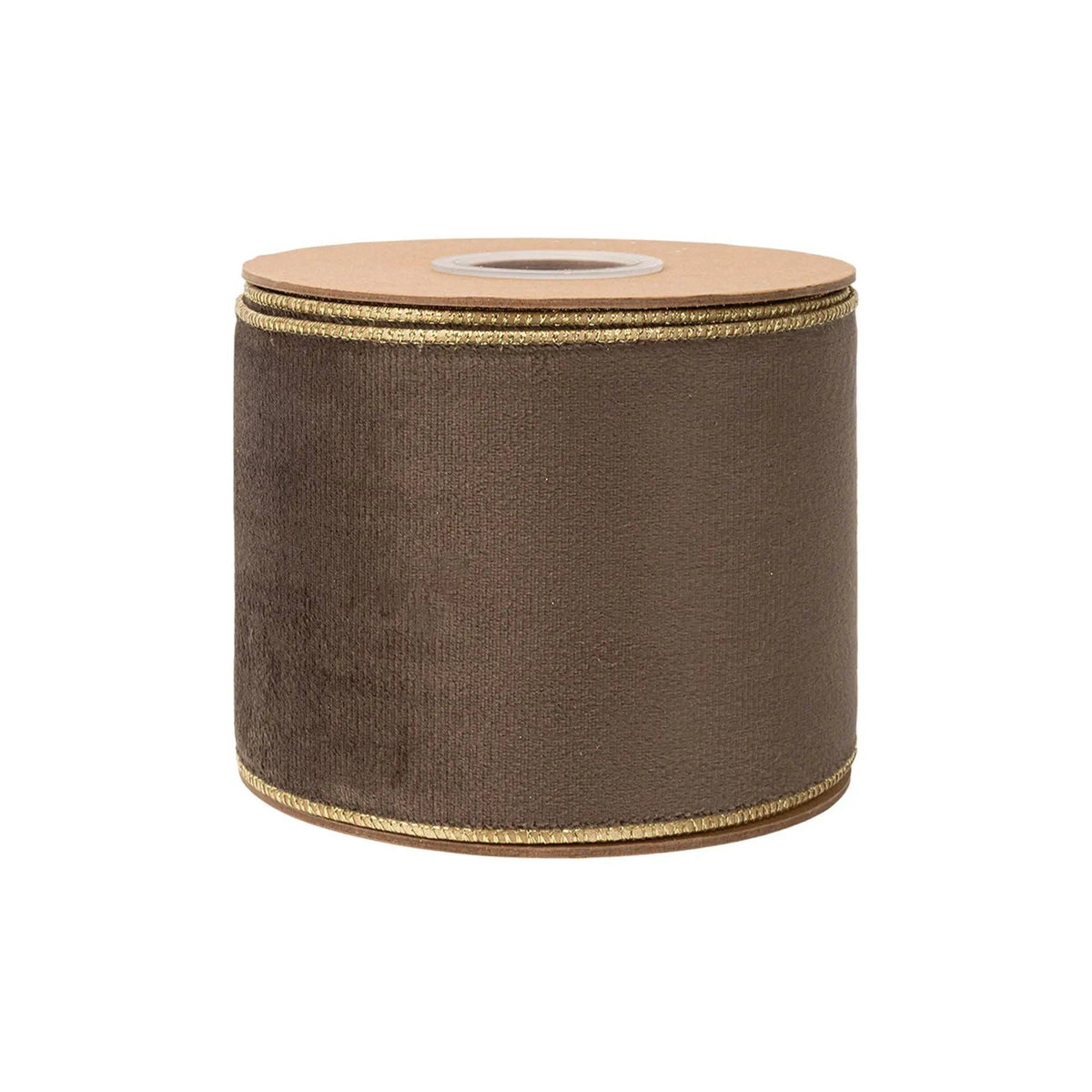 4" Reversible Classic Velvet Wired Ribbon | Brown w/ Gold Shimmer Satin Backing | 10 Yard Roll - Bria Blair Creative