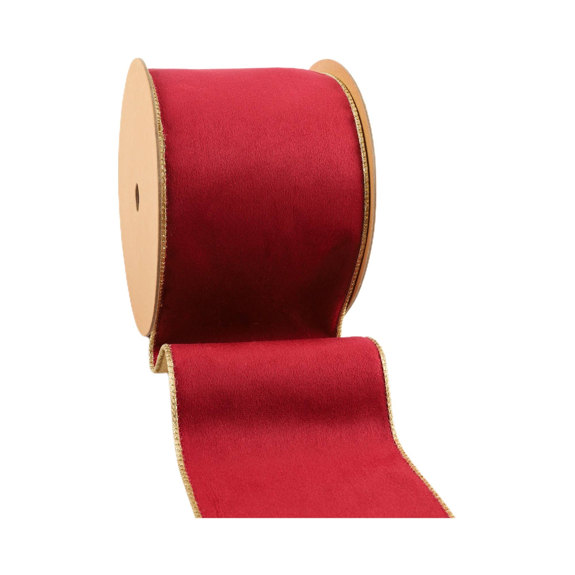 4" Reversible Classic Velvet Wired Ribbon | Burgundy/Gold | 10 Yard Roll - Bria Blair Creative