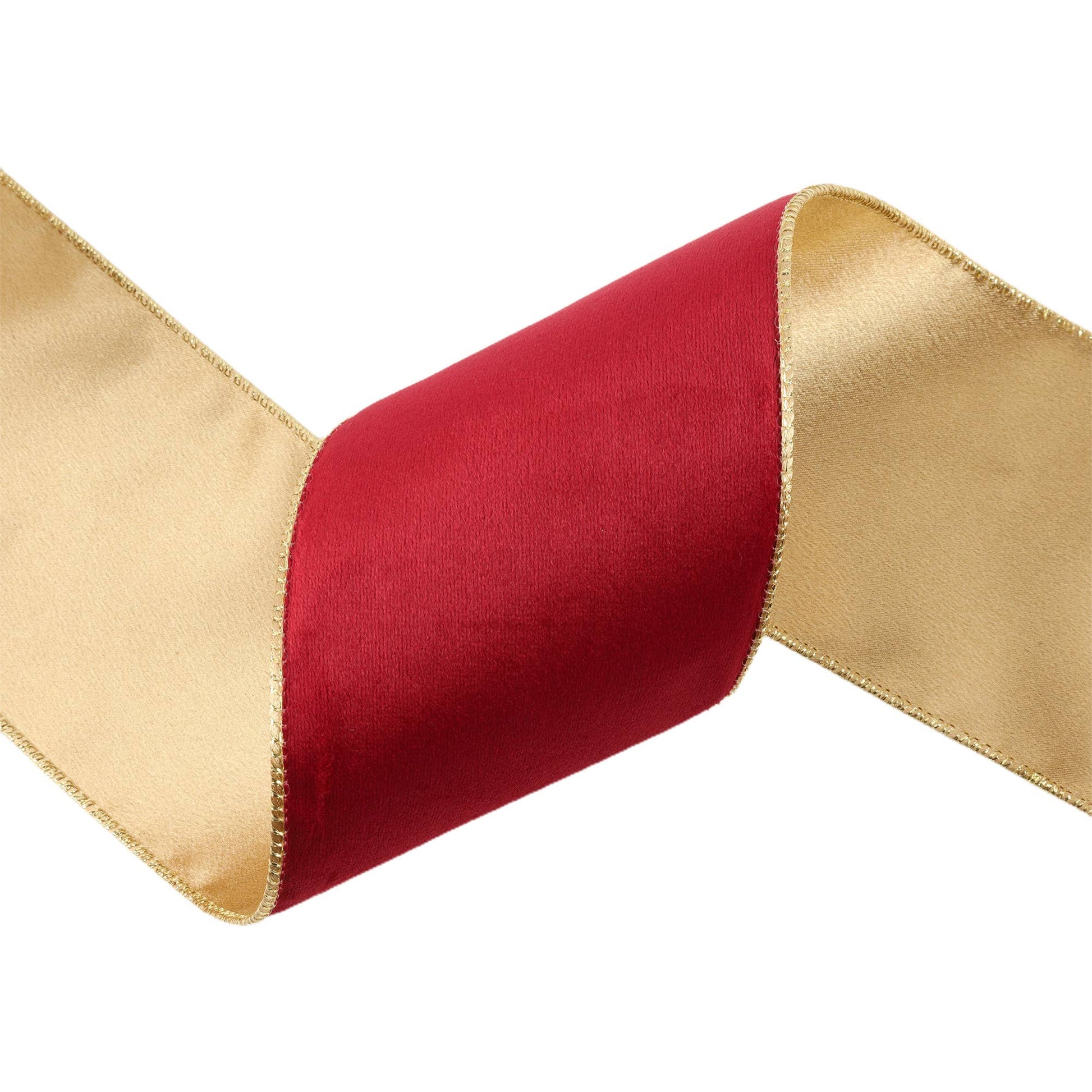 4" Reversible Classic Velvet Wired Ribbon | Burgundy/Gold | 10 Yard Roll - Bria Blair Creative