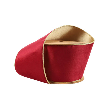 4" Reversible Classic Velvet Wired Ribbon | Burgundy/Gold | 10 Yard Roll - Bria Blair Creative