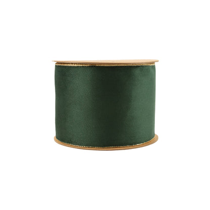 4" Reversible Classic Velvet Wired Ribbon | Green/Gold | 10 Yard Roll - Bria Blair Creative