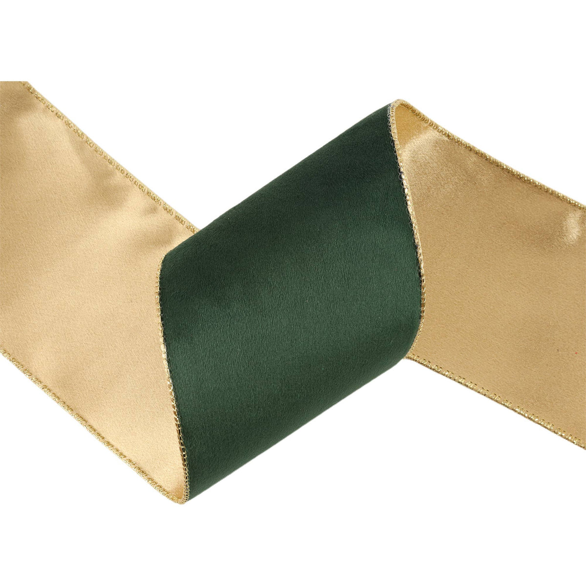 4" Reversible Classic Velvet Wired Ribbon | Green/Gold | 10 Yard Roll - Bria Blair Creative