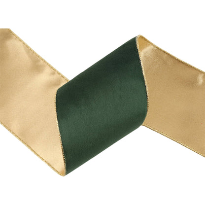 4" Reversible Classic Velvet Wired Ribbon | Green/Gold | 10 Yard Roll - Bria Blair Creative