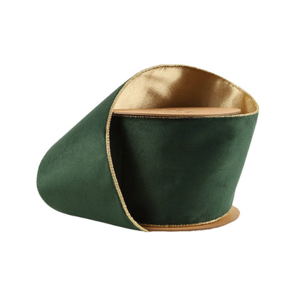 4" Reversible Classic Velvet Wired Ribbon | Green/Gold | 10 Yard Roll - Bria Blair Creative