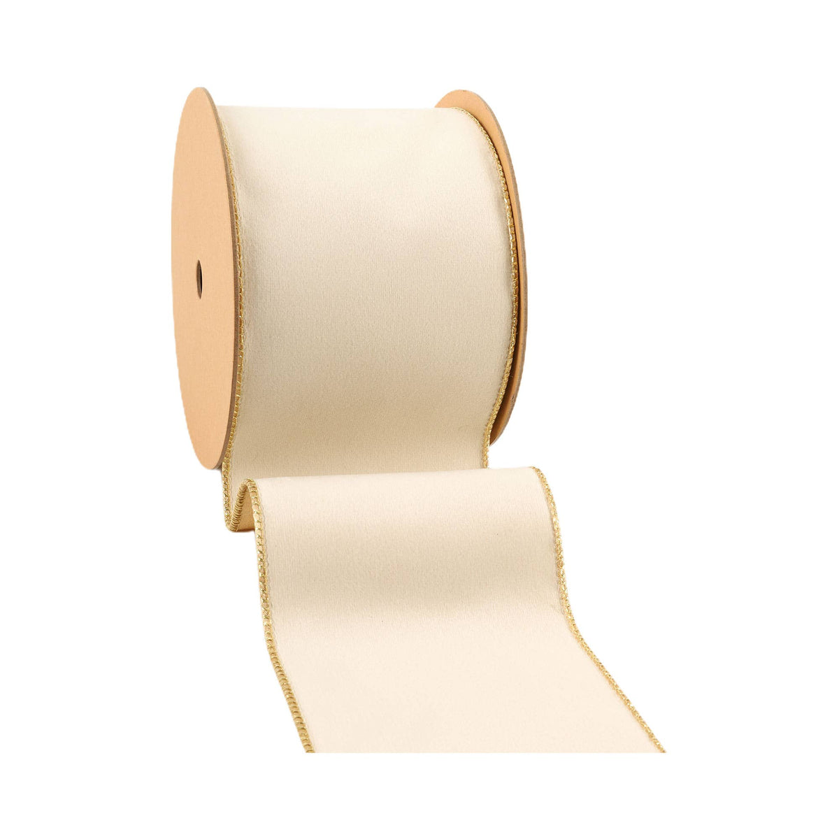 4" Reversible Classic Velvet Wired Ribbon | Ivory/Gold | 10 Yard Roll - Bria Blair Creative