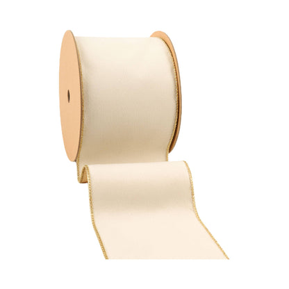4" Reversible Classic Velvet Wired Ribbon | Ivory/Gold | 10 Yard Roll - Bria Blair Creative