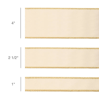 4" Reversible Classic Velvet Wired Ribbon | Ivory/Gold | 10 Yard Roll - Bria Blair Creative