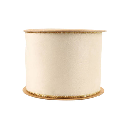 4" Reversible Classic Velvet Wired Ribbon | Ivory/Gold | 10 Yard Roll - Bria Blair Creative