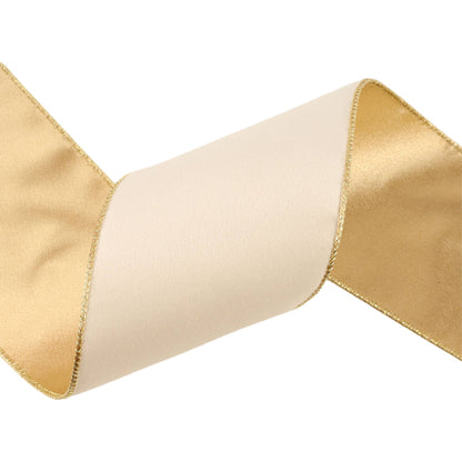 4" Reversible Classic Velvet Wired Ribbon | Ivory/Gold | 10 Yard Roll - Bria Blair Creative