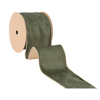 4" Reversible Classic Velvet Wired Ribbon | Moss/Gold | 10 Yard Roll - Bria Blair Creative