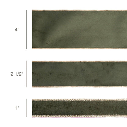 4" Reversible Classic Velvet Wired Ribbon | Moss/Gold | 10 Yard Roll - Bria Blair Creative
