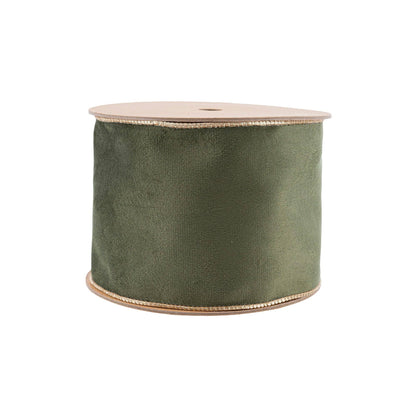 4" Reversible Classic Velvet Wired Ribbon | Moss/Gold | 10 Yard Roll - Bria Blair Creative
