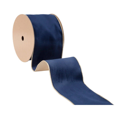 4" Reversible Classic Velvet Wired Ribbon | Navy/Gold | 10 Yard Roll - Bria Blair Creative